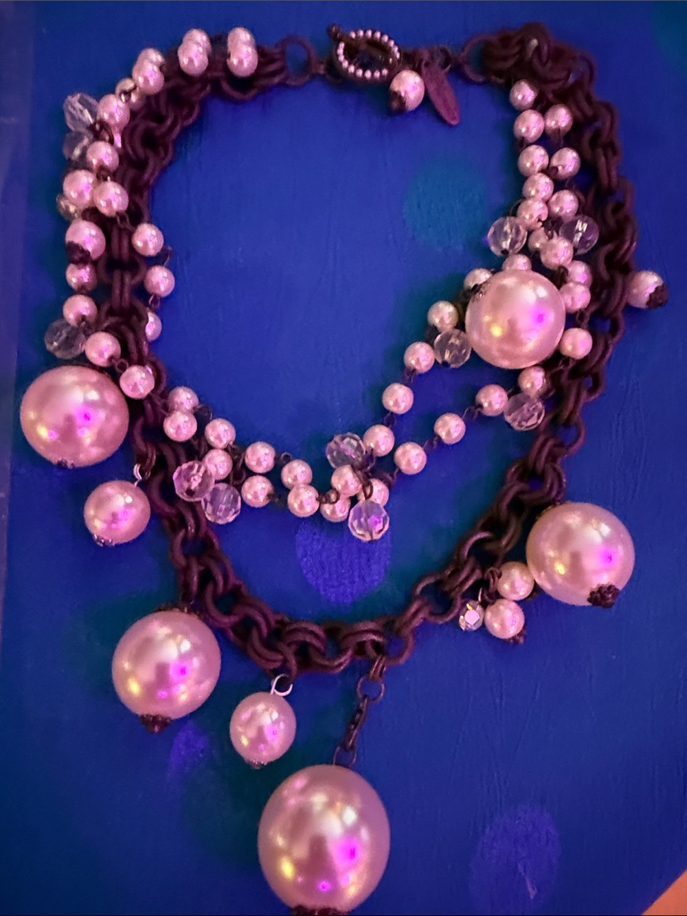 Pearl and Crystal Multi-Strand Statement Necklace - Pink Pearlescent